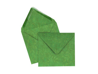 Elegant green paper envelopes. Delicate floral pattern on kraft paper. Vintage style. 