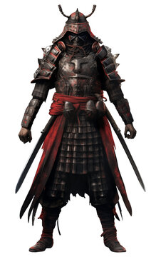 full body Daimyo samurai PNG Japan ninja Warrior isolated on white and transparent background - Shogun character Bushido game asset concept