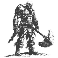 ogre warrior full body images using Old engraving style