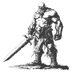 ogre warrior with sword full body images using Old engraving style