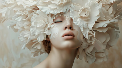Artistic Portrait of Woman with Floral Elements.