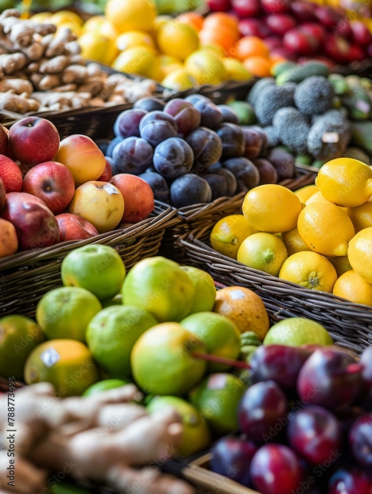 Poster a display of a variety of fruits and vegetables are displayed. generative ai.