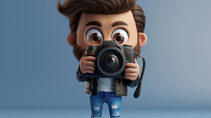 Cartoon Photographer with Digital Camera.