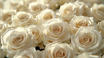  white roses atop a bed of parallel white flowers