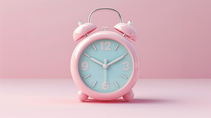 Classic Alarm Clock on Pink Background. - obrazy, fototapety, plakaty