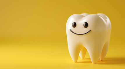 Smiling Tooth Character on Bright Yellow Background.