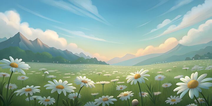 Fototapeta field of daisies - perfect for spring and summer themes, garden enthusiasts, and nature lovers