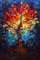 Artistic Tree with Stained Glass Leaves