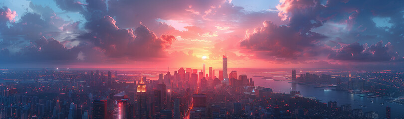 Dystopian Cityscape at Sunset