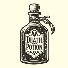 bottle of death potion vintage sketch - obrazy, fototapety, plakaty