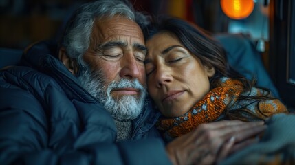 Obraz premium Man and Woman Embracing Each Other