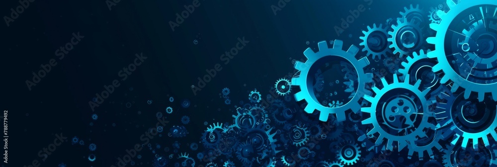 Aufkleber blue technology background with gears and cogs blue digital abstract tech banner design for a web si