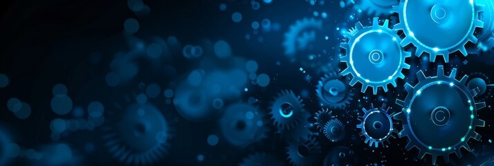 Abstract blue digital technology background with gears and cogs, dark color palette Generative AI - obrazy, fototapety, plakaty