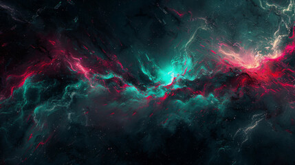 Vibrant abstract resembling a cosmic scene with explosive energy in pink and turquoise hues - obrazy, fototapety, plakaty