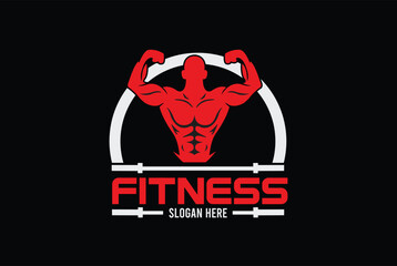 Illustration gym fitness club logo template - Barbell logo design with bodybuilder.