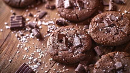 Fototapeta na wymiar Chocolate cookies on wooden table