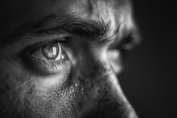 A close-up view of a mans eyes, capturing the depth and emotion in his gaze as he looks directly into the camera. - Powered by Adobe