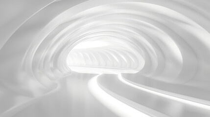 Futuristic white curved corridor interior