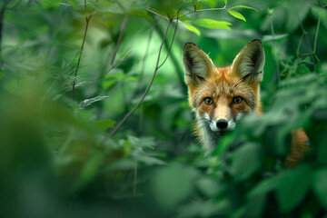 Red Fox Gazing from Forest Underbrush