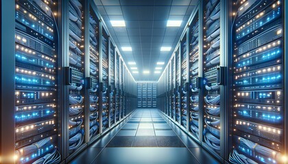 Fototapeta premium A large room with many computer servers