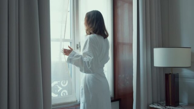 Hotel Room Morning with Woman at Window