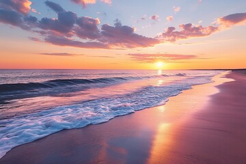 Soothing beach sunset with warm hues of orange and pink
