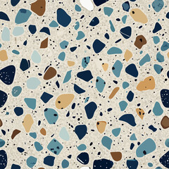 Terrazzo flooring vector seamless pattern. Italian terrazzo mosaic texture. Terrazzo seamless print tile. Concrete, granite, cement terrazo template. Terrazzo Floor material. Particles pebble, glass.