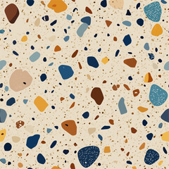 Terrazzo flooring vector seamless pattern. Italian terrazzo mosaic texture. Terrazzo seamless print tile. Concrete, granite, cement terrazo template. Terrazzo Floor material. Particles pebble, glass.