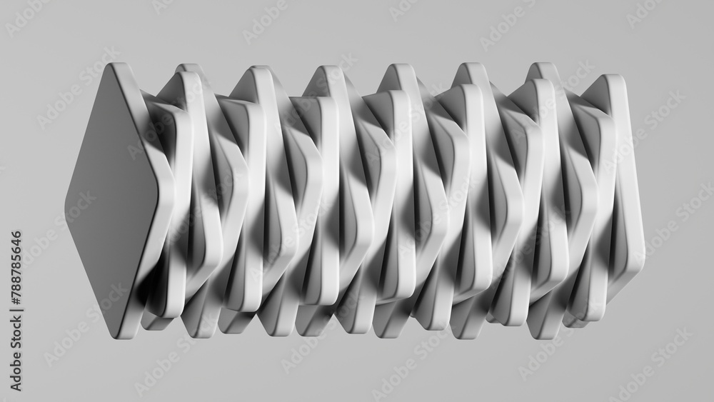 Poster 3d render, abstract minimalist white background. group of simple objects. twisted column