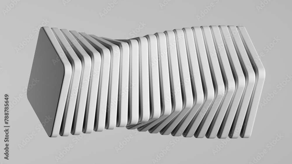 Aufkleber 3d render, abstract minimalist white background. group of simple objects. twisted column