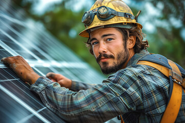 Worker Installing Solar Panel