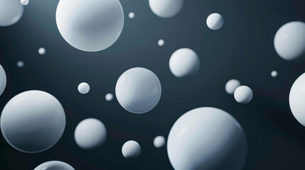 Abstract white spheres floating on dark background