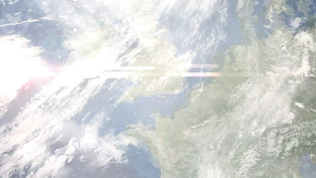 Zoom in from space and focus on Winchester, UK. 3D Animation. Background for travel intro. Elements of this image furnished by NASA