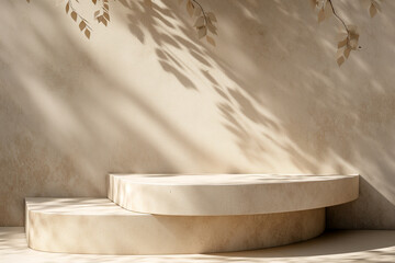 Minimalist Curved Concrete Bench with Palm Shadow