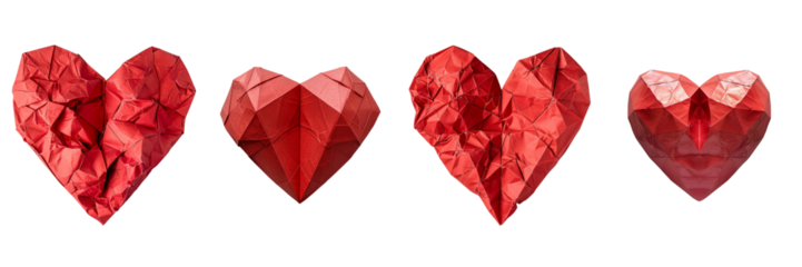 Set of a Paper red heart on a ,transparent background