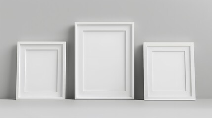 Fototapeta na wymiar white blank frames against a chic gray background, their sleek design and modern appeal showcased in cinematic high resolution photography.