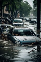 Fototapeta na wymiar flood in the city Generative AI