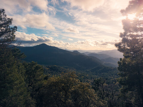 Scenic view of Sierra del Segura mountains at sunset