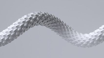 3d render, curvy flexible albino snake isolated on white background. Dragon scales texture