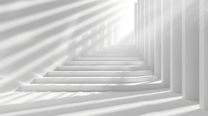 Serene white staircase with shadows and light