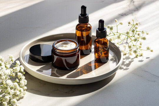 Elegant skincare and wellness arrangement on tray