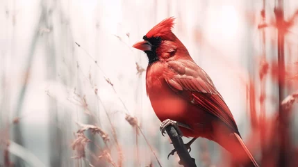 Foto op Canvas Double Exposure, side view of a bright Red Cardinal bird ~ Created using Generative AI © Roxane Bay
