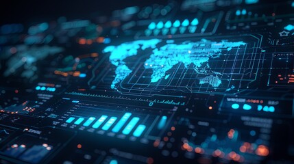 Obraz premium Analytics Nexus: Complex Infographic Interface and Global Data