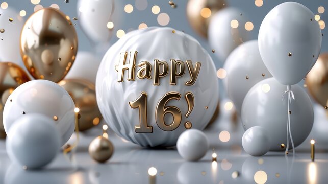 Happy birthday, happy 16: cheerful text celebrating the joyous occasion of turning sixteen, a milestone filled with happiness and excitement