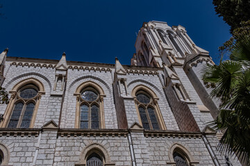 Roman Catholic Basilica of Notre Dame de Nice (Basilique de Notre-Dame-de-l'Assomption de Nice, 1864 -1868) on the Avenue Jean Medecin in the center of Nice. Nice, France. - 788794025