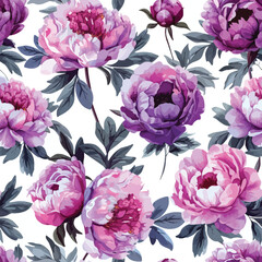 Vector Seamless Watercolor Pattern colorful Design with pink peony flowers