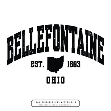 Bellefontaine text effect vector. Editable college t-shirt design printable text effect vector