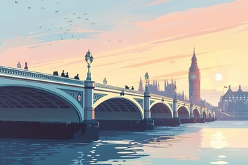 Sunset Serenity at Westminster Bridge - obrazy, fototapety, plakaty