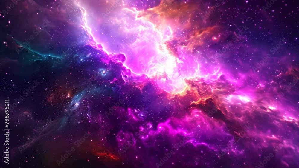 Poster this photo captures a vibrant space filled with colorful stars and clouds, mystical rendering of a c