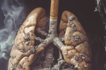 The effect of cigarettes on the health of human lungs - obrazy, fototapety, plakaty